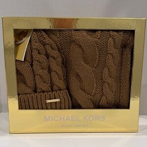 Michael Kors Tan Cable Knit Scarf and Hat Set NWT